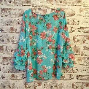 3/4 Sleeve Floral Blouse